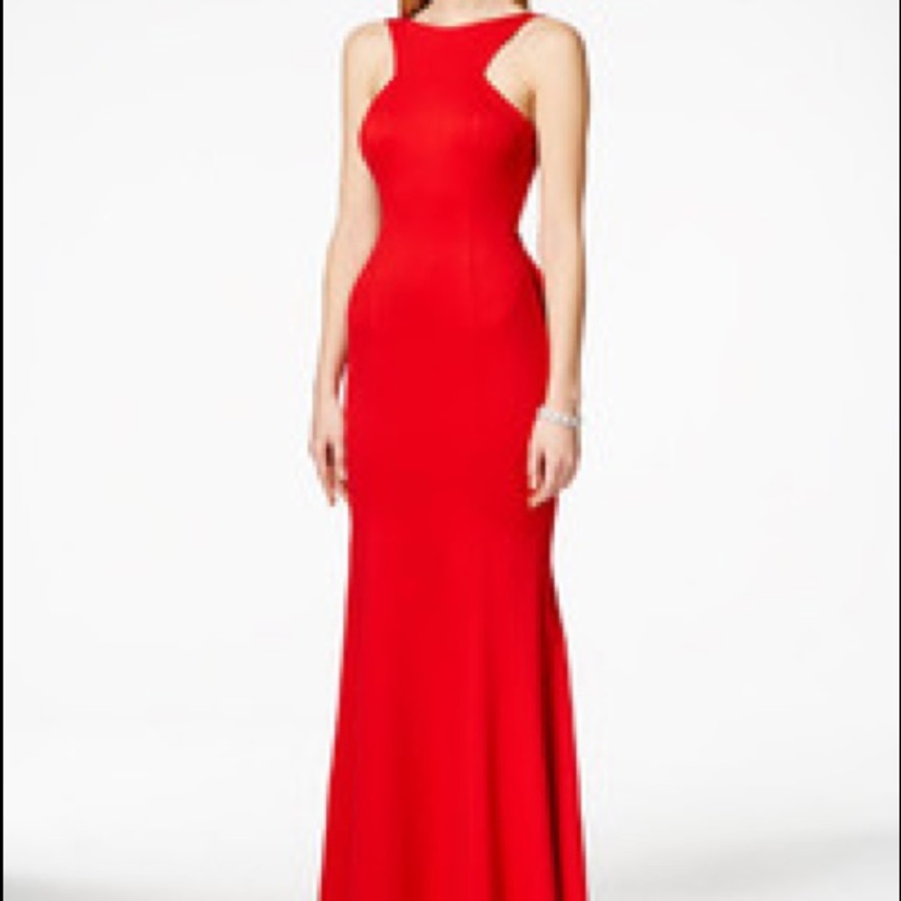 Xscape Red Backless Formal Gown with Ruffled Back - Picture 2 of 7